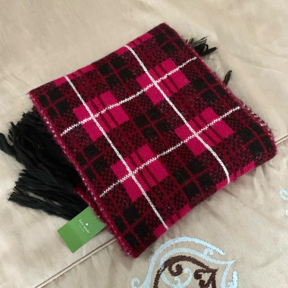 NWT Kate Spade Pink and Black Plaid Woodland Scarf - Picture 4 of 10